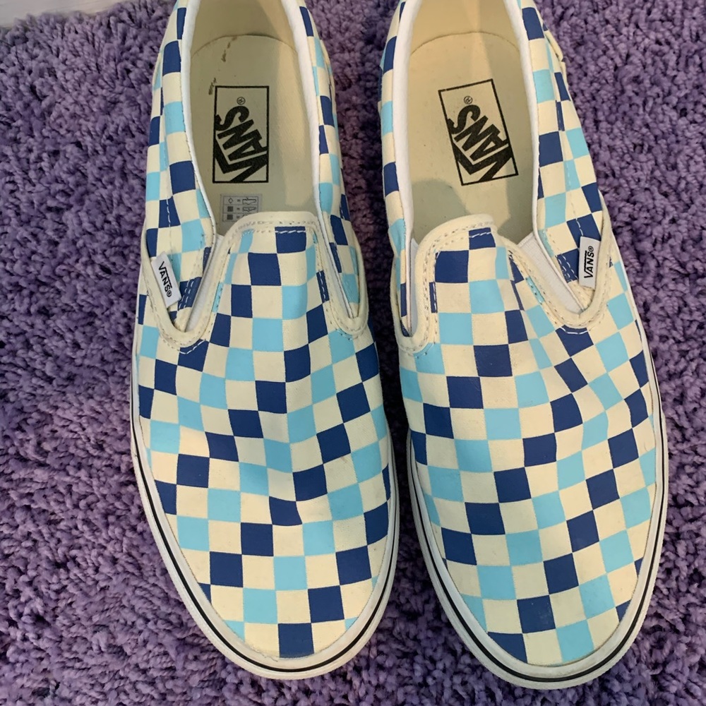 Blue Checkered Slip On Vans